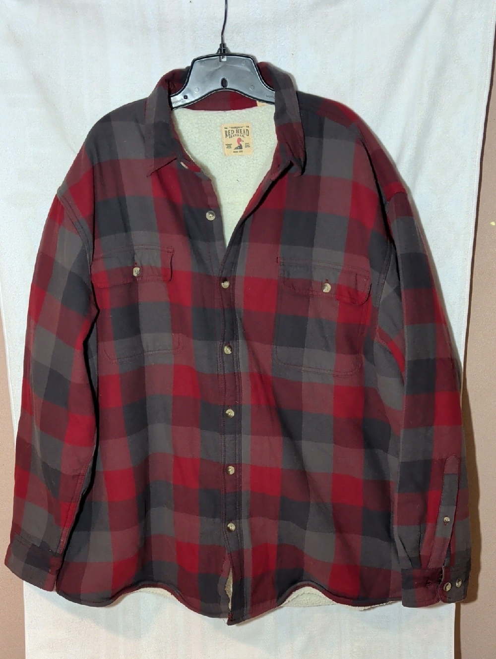 RedHead Red and Gray Buffalo Plaid Sherpa Jacket